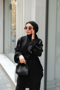 Boncuk İşlemeli Ceket Siyah