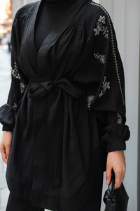 Boncuk İşlemeli Ceket Siyah