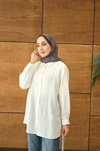 Boncuk İşlemeli Gömlek Ekru