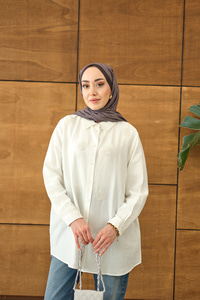 Boncuk İşlemeli Gömlek Ekru