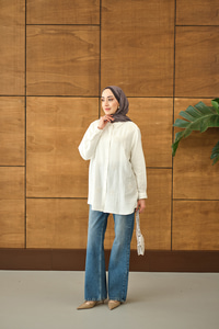 Boncuk İşlemeli Gömlek Ekru