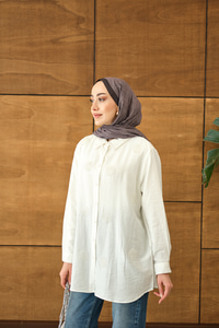 Boncuk İşlemeli Gömlek Ekru