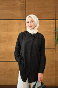 Boncuk İşlemeli Gömlek Siyah