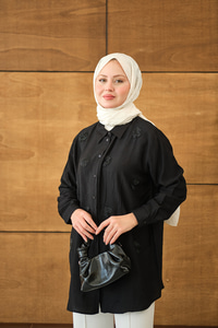 Boncuk İşlemeli Gömlek Siyah