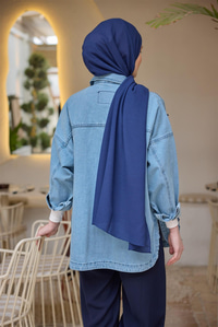 Boncuk İşlemeli Jean Ceket  Buz Mavi