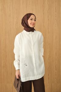 Boncuk Nakış Detaylı Gömlek Beyaz
