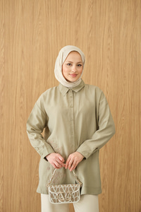 Boncuk Nakış Detaylı Gömlek Haki Yeşil