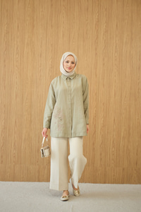 Boncuk Nakış Detaylı Gömlek Haki Yeşil