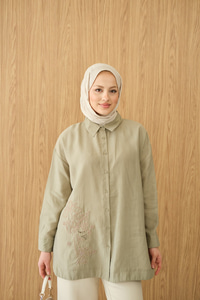 Boncuk Nakış Detaylı Gömlek Haki Yeşil