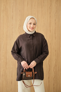 Boncuk Nakış Detaylı Gömlek Kahverengi