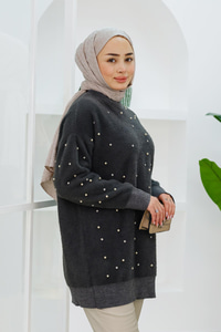 Boncuk Ve İnci Detay Tunik Gri