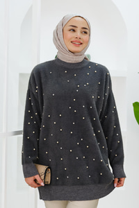 Boncuk Ve İnci Detay Tunik Gri