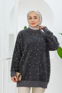 Boncuk Ve İnci Detay Tunik Gri