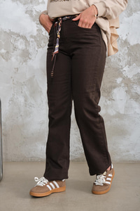 Boru Paça Fularlı Pantolon Kahverengi