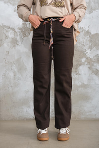 Boru Paça Fularlı Pantolon Kahverengi