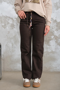 Boru Paça Fularlı Pantolon Kahverengi