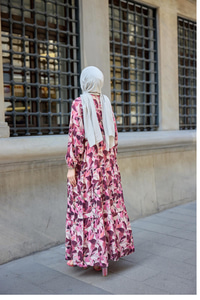 Botanik Desen Elbise Fuşya