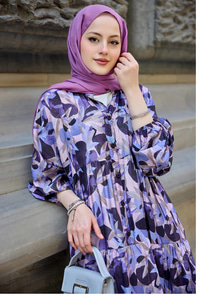 Botanik Desen Elbise Mor