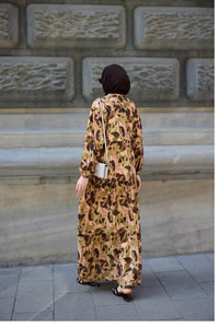 Botanik Desen Elbise Yeşil