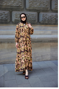 Botanik Desen Elbise Yeşil