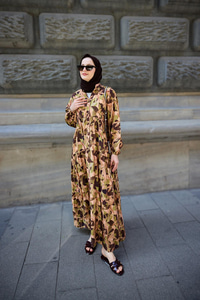 Botanik Desen Elbise Yeşil