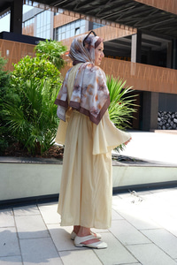 Boyun Bağcık Detay Bel Lastik Kemerli Elbise Sarı