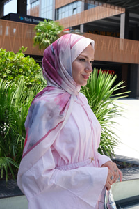 Boyun Bağcık Detay Bel Lastik Kemerli Elbise Pembe