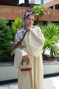 Boyun Bağcık Detay Bel Lastik Kemerli Elbise Sarı