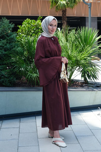 Boyun Bağcık Detay Bel Lastik Kemerli Elbise Bordo