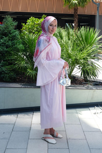 Boyun Bağcık Detay Bel Lastik Kemerli Elbise Pembe