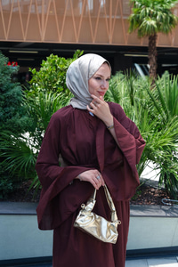 Boyun Bağcık Detay Bel Lastik Kemerli Elbise Bordo