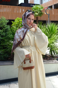 Boyun Bağcık Detay Bel Lastik Kemerli Elbise Sarı