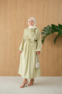 Boyun Bağlamalı Kemerli Elbise Su Yeşil