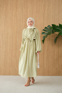 Boyun Bağlamalı Kemerli Elbise Su Yeşil