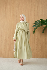 Boyun Bağlamalı Kemerli Elbise Su Yeşil