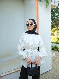 Brit Düğme Detaylı Gömlek Beyaz