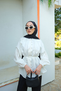 Brit Düğme Detaylı Gömlek Beyaz