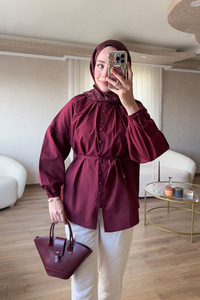 Brit Düğme Detaylı Gömlek Bordo