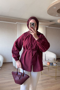 Brit Düğme Detaylı Gömlek Bordo