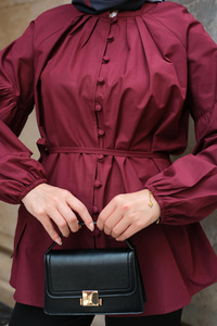 Brit Düğme Detaylı Gömlek Bordo