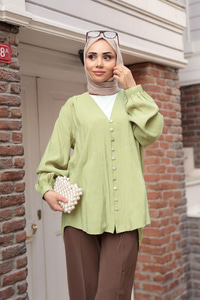 Brit Düğme Detaylı Gömlek Küf Yeşil