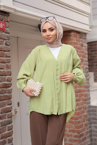 Brit Düğme Detaylı Gömlek Küf Yeşil