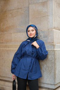 Brit Düğme Detaylı Gömlek Lacivert