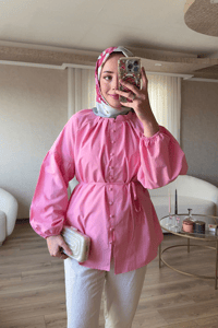 Brit Düğme Detaylı Gömlek Pembe