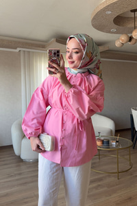 Brit Düğme Detaylı Gömlek Pembe