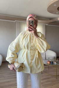 Brit Düğme Detaylı Gömlek Sarı