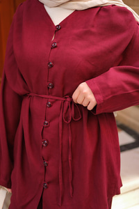 Brit Düğme Detaylı Keten Takım Bordo