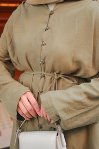 Brit Düğme Detaylı Keten Takım Yeşil