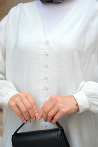 Brit Düğme Detaylı Vual Gömlek Beyaz