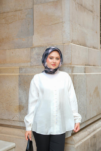 Brit Düğme Detaylı Vual Gömlek Beyaz